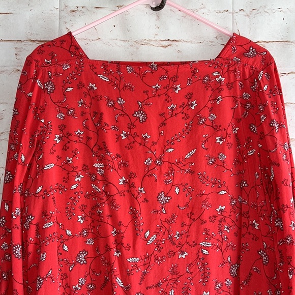 Gap long sleeve shift red floral M Square neck mini 3/4 length sleeves V back - Picture 2 of 10